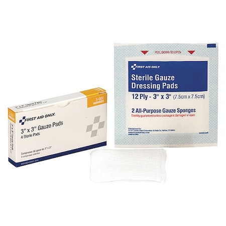Gauze Pad, Sterile, White, No, Gauze, PK4