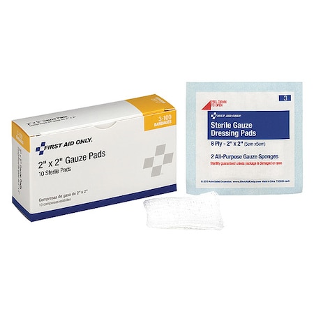 Gauze Pad, Sterile, White, No, Gauze, PK10