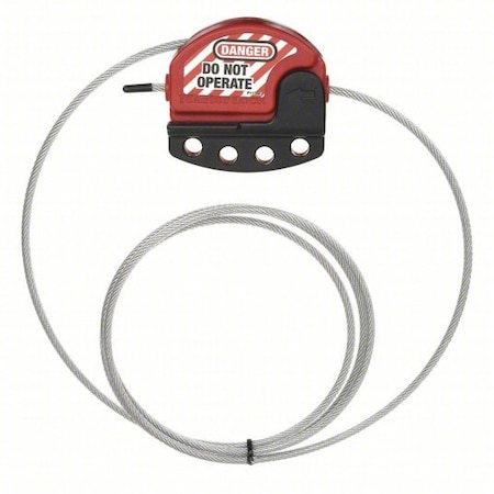 Adjustable Cable Lockout, 3 ft L, 4 Locks Max, Red, Includes Cable