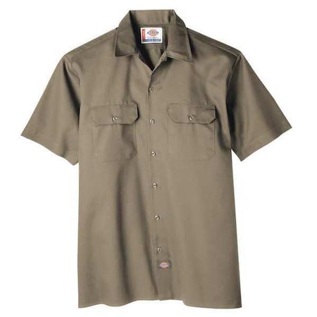 Men's Short Sleeve Work Shirt, Cotton/Polyester, Button, Tan, XL