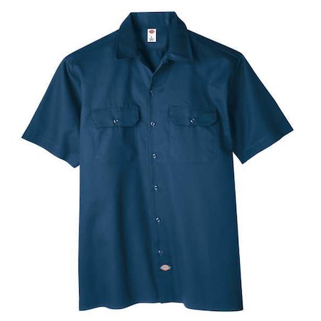 Men's Short Sleeve Work Shirt, Cotton/Polyester, Button, Navy, S