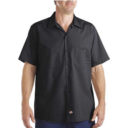 Men's Short Sleeve Industrial Work Shirt, Cotton/Polyester, Button, Black, M