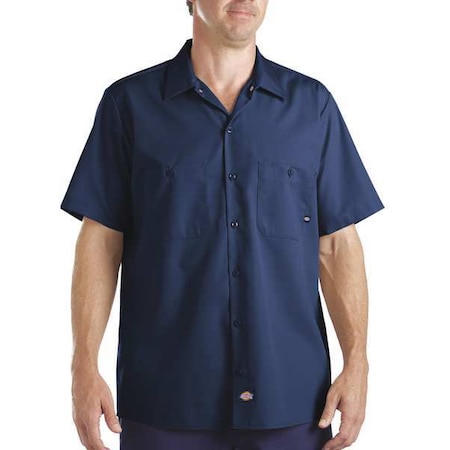 Men's Short Sleeve Industrial Work Shirt, Cotton/Polyester, Button, Navy, L