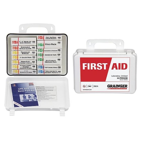 First Aid Kit and Housing, Plastic 80 Components, 20 People Served