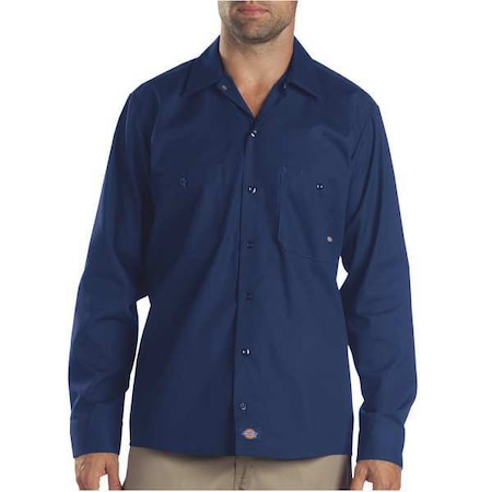 Men's Long Sleeve Industrial Work Shirt, Cotton/Polyester, Button, Navy, L