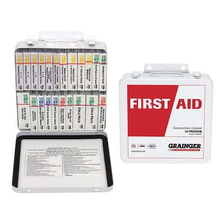 First Aid Kit and Housing, Metal 163 Components, 30 People Served