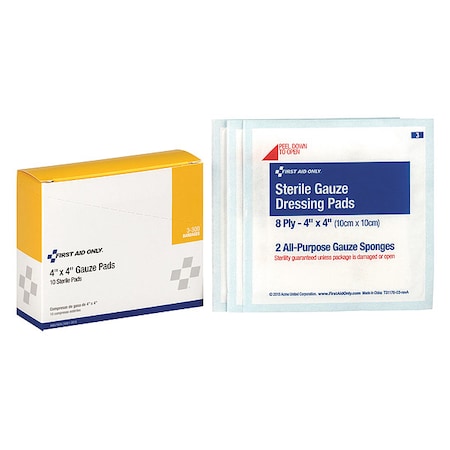 Gauze Pad, Sterile, White, No, Gauze, PK10