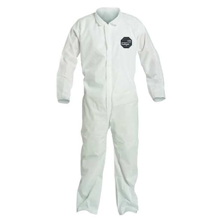 Collared Disposable Coverall, 4Xl, White, SMS, zipper