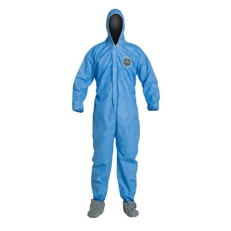 Hooded Disposable Coverall, 2XL, Blue, SMS, zipper