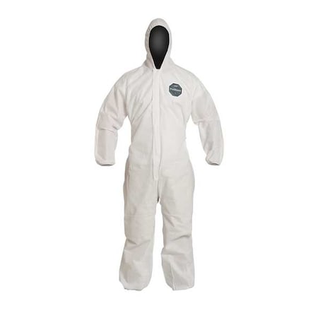 Hooded Disposable Coverall, 4Xl, White, SMS, zipper