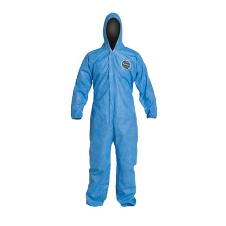 Hooded Disposable Coverall, 4Xl, Blue, SMS, zipper