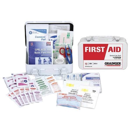 First Aid Kit and Housing, Metal 77 Components, 10 People Served