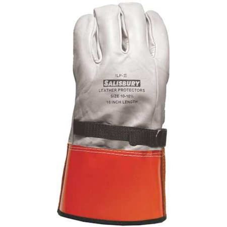 Electrical-Insulating Glove Protectors, Cowhide, 12" Length, White/Orange, Size 10