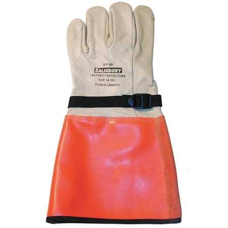 Electrical-Insulating Glove Protectors, Cowhide, 15" Length, White/Orange, Size 10