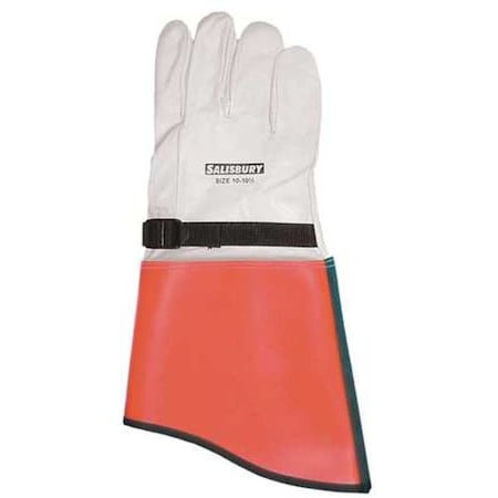 Electrical-Insulating Glove Protectors, Cowhide, 14" Length, White/Orange, Size 10