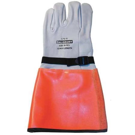 Electrical-Insulating Glove Protectors, Goatskin, 15" Length, White/Orange, Size 11