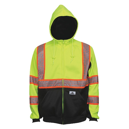 Hooded Sweatshirt, 3, R, Polyester, Black/Green, 4XL