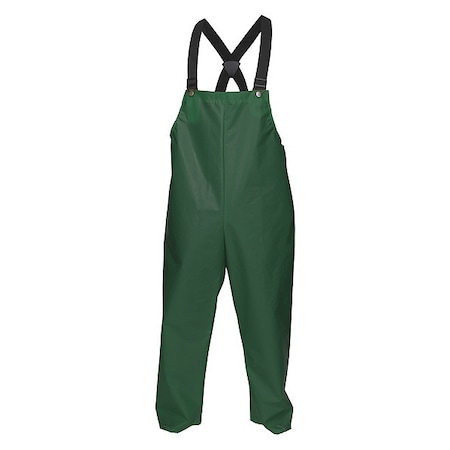 Rain Bib Overall, Polyurethane, 34 in Inseam, 50 in Waist, 0.25 mm Thickness, Green, 4XL