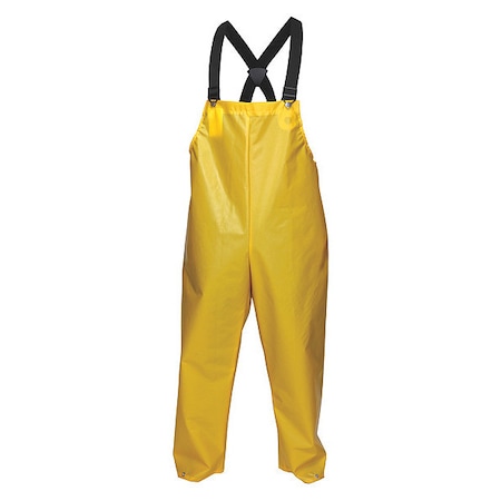 Rain Bib Overall, Polyurethane, 29 in Inseam, 50 in Waist, 0.25 mm Thickness, Yellow, S