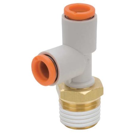 Push-Fit Tee Fitting, MNPT x Push-to-Connect x Push-to-Connect, 1/2 in Tube OD, 3/8 in Pipe Size