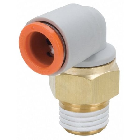 Push-Fit Elbow Fitting, Push-to-Connect x MNPT, 1/8 in Tube OD, 1/4 in Pipe Size, Plastic