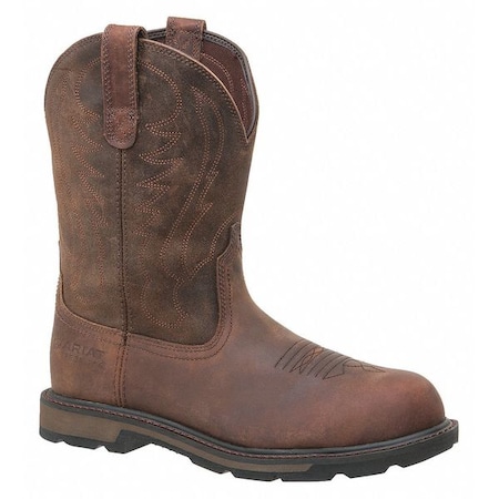 Men's Western Boot, 8 1/2 D, Steel Toe, 10 in H, Brown, 10014241