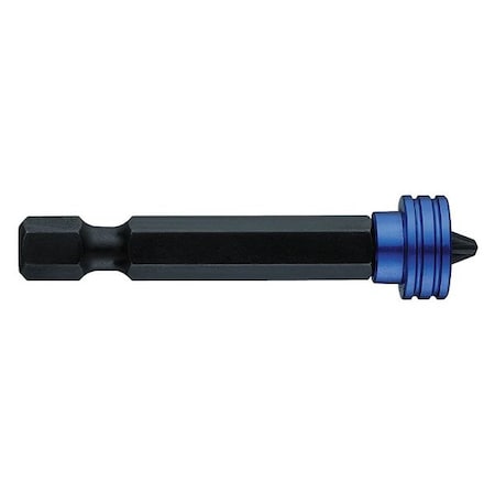 Magnetic Power Bit, No. 2 Fastening Tool Tip Size, 2" Overall Bit Lg, 1/4" Hex Shank, SAE, PK2