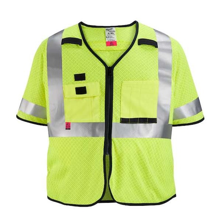 AR/FR Cat.1 High Visibility Vest w/Sleeves S, M Class 3 U Back, ,Zipper 10 Pockets, 2 Mic Tab, No
