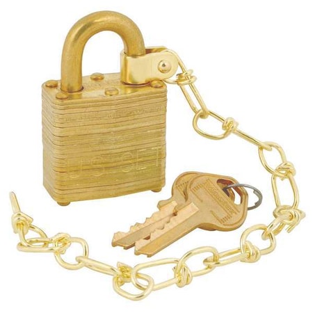 Padlocks, Keyed Alike, Standard Shackle, Rectangular Steel Body, Brass Shackle, 5 PK
