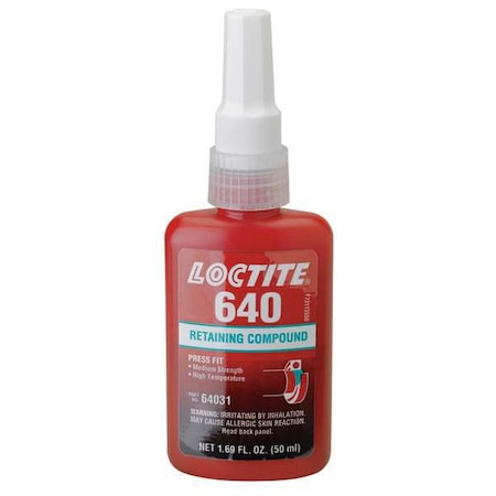 Retaining Compound, 640 Series, Green, Liquid, High Temperature, Extended Working Time, 50 mL Bottle