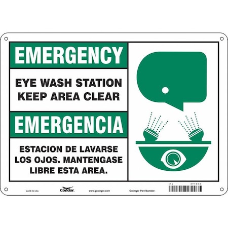 Emergency/Emergencia, Safety Shower, 14 in W x 10 in H, Horizontal Rectangle, Aluminum, 471C55