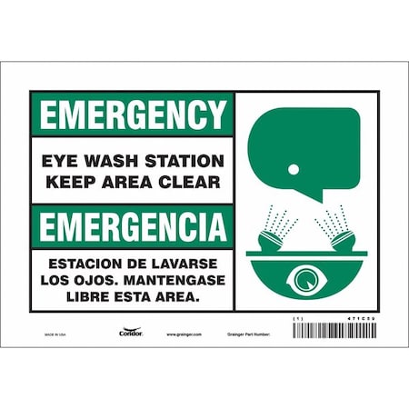 Emergency/Emergencia, Safety Shower, 10 in W x 7 in H, Vertical Rectangle, Vinyl, 471C59