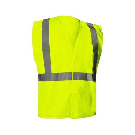 Hi-Vis Safety Vest XL Class 2 U Back, ,Hook and Loop 0 Pockets, No Mic Tab, {delete}