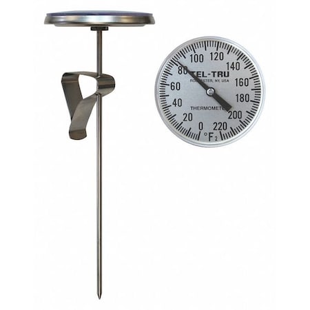Analog Dial Thermometer,Stem 12" L