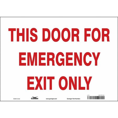 Exit Sign, Vinyl, 14" W, 10" H, This Door For Emergency Exit Only, White