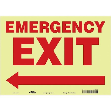 Exit Sign, Vinyl, 14" W, 10" H, EMERGENCY EXIT W/SYMBOL, White