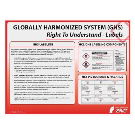 Poster, Right To Understand - GHS Labeling, Plastic, 24 in W, 18 in H