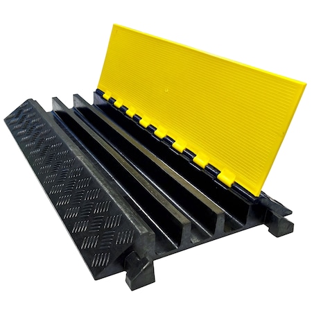 Cable Protector, 3 in H, 35-3/4 in L, 19-1/2 in W, 3 Channel, Rubber, Black, Yellow