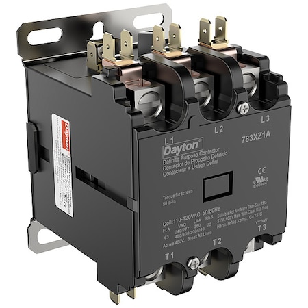 Definite Purpose Magnetic Contactor, 120V AC, 3 P, Non-Reversing, 3 Phase, Box Lug