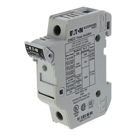 Finger Safe Fuse Block, 0 to 30A Amp Range, 48V DC Volt Rating, 1 Poles, Box Lug; Clamp