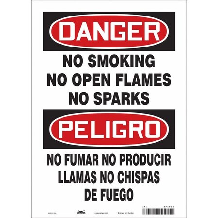 Safety Sign, 14 in H, 10" W, Vinyl, Vertical Rectangle, English, Spanish, 474T54