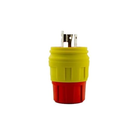 Watertight Locking Plug, L15-20P, 20 A, 250V AC, Three Phase, 3 Pole, Yellow