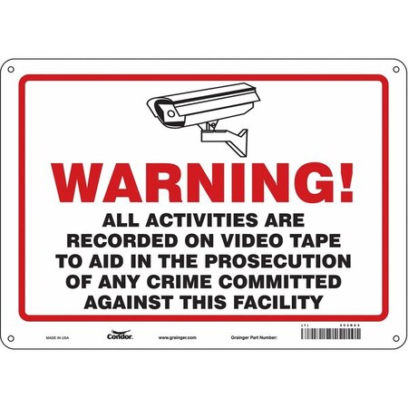 Security Sign, 10 in H, 14 in W, Polyethylene, Horizontal Rectangle, English, 453R63