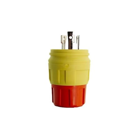 Watertight Locking Plug, L5-30P, 30 A, 125V AC, Single Phase, 2 Pole, Screw Terminals, Yellow