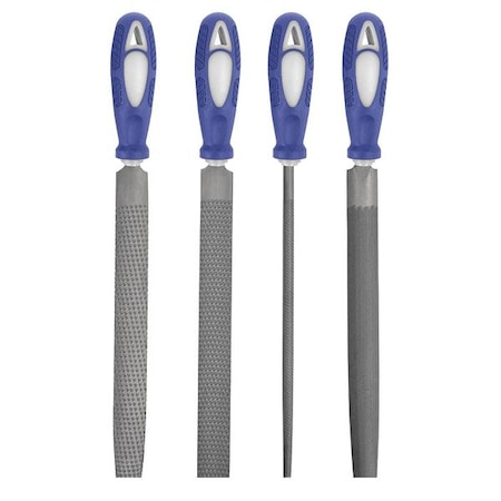Hand File Set,Bastard/Smooth,8 In L,4 Pc
