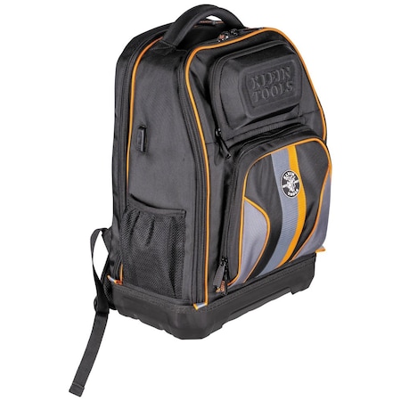 Tool Backpack, Black/Orange, 1680d Ballistic Weave Body; Hard Molded Polypropylene Bottom