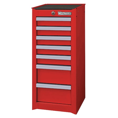 WESTWARD Side Cabinet, 7-Drawers, Powder Coated Red, 15.5" W x 18" D x 34" H