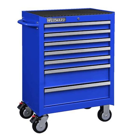 WESTWARD Rolling Tool Cabinet, 7-Drawers, Powder Coated Blue, 27" W x 19" D x 39.5" H