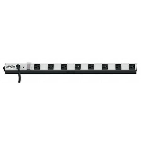 Outlet Strip, Rack Mounted, 8 5-15R, 5-15P, 15 ft., Black/Silver
