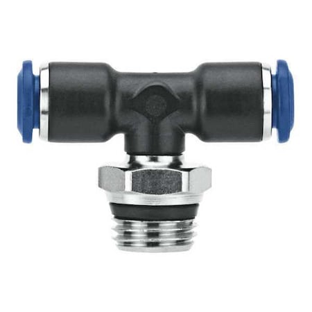 Push-Fit Tee Fitting, Push-to-Connect x Push-to-Connect x MUNF, 1/4 in Tube OD, 10-32 Pipe Size